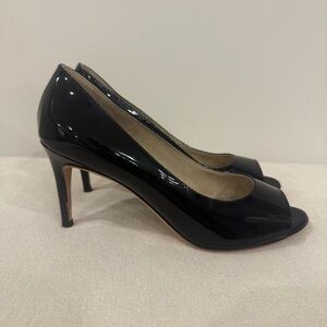 MaxMara Peep-Toe Patent Leather Heels-Black (size 37.5/ US 7)